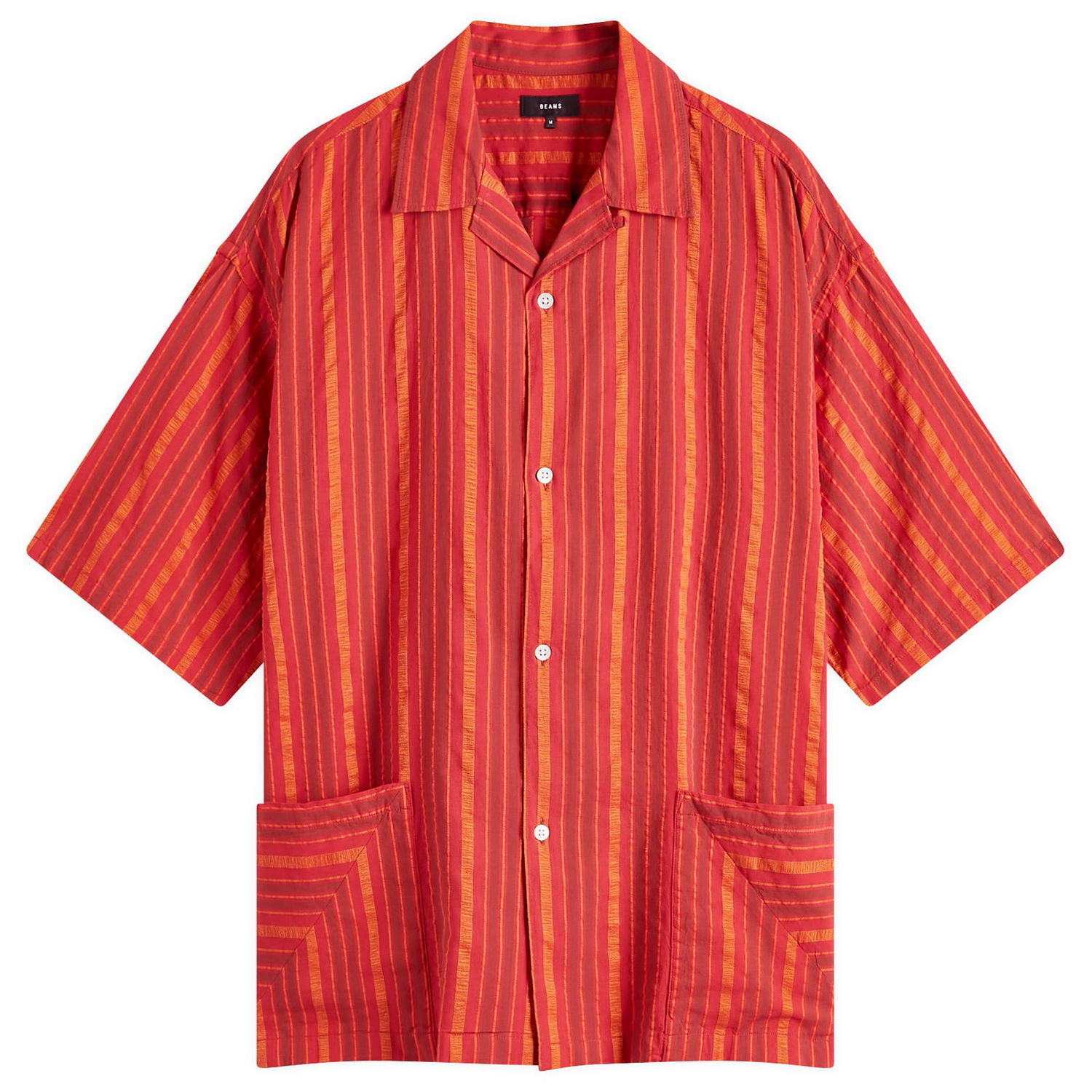 Košeľa BEAMS BEAMS Stripe Open Collar Shirt, Size Large Červená | 1101-0564-803-35, 1
