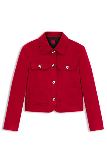 Bunda BOSS Regular-fit cropped jacket with metallic buttons Červená | 50547602