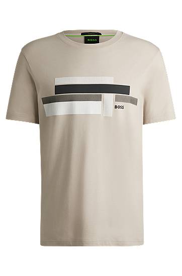 Tričko BOSS Relaxed Fit Stretch T-Shirt with Logo Artwork Béžová | 50538923, 0