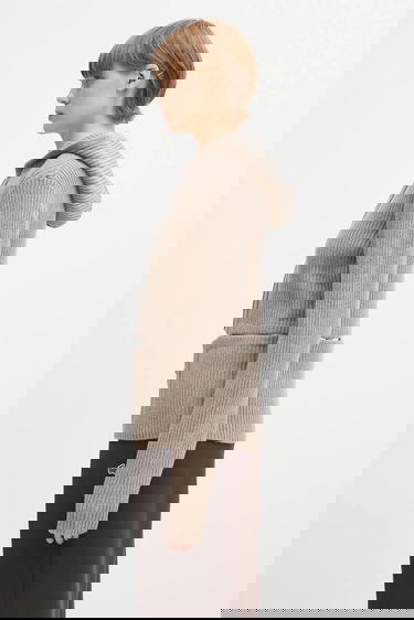 Sveter HELIOT EMIL Heliot Emil Ribbed Hooded Wool Zip Cardigan Béžová | AW25.W.07.084.DST19, 1