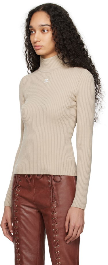 Sveter Courrèges Courrèges Reedition Rib Knit Mock Neck Sweater Béžová | PERMPU022FI0001, 3