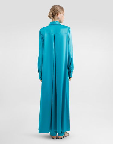 Nohavice Dolce & Gabbana Dolce & Gabbana Silk Satin Elasticated Waistband Pants Tyrkysová | FTC11TFU1UUV0055, 2