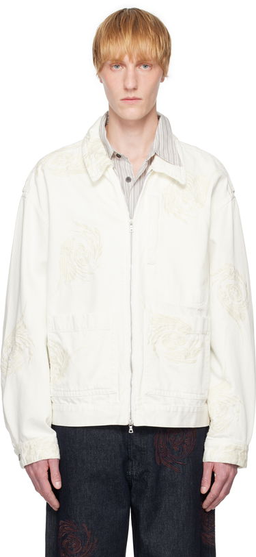 Bunda Dries Van Noten Dries Van Noten Embroidered Pattern Denim Jacket Biela | 251-080505-1555, 0