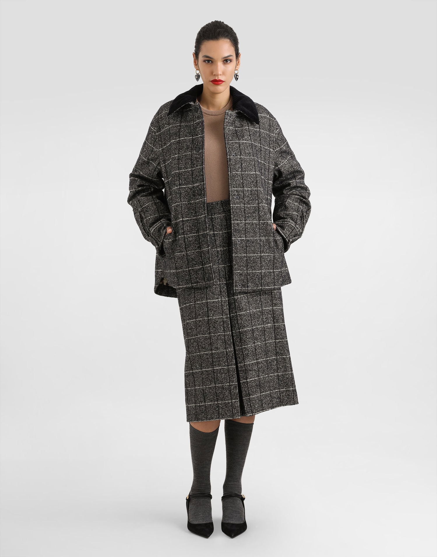 Sukňa Dolce & Gabbana Dolce & Gabbana Wool Blend Check A-Line Skirt Šedá | F4C61TFQZAJS8100, 1