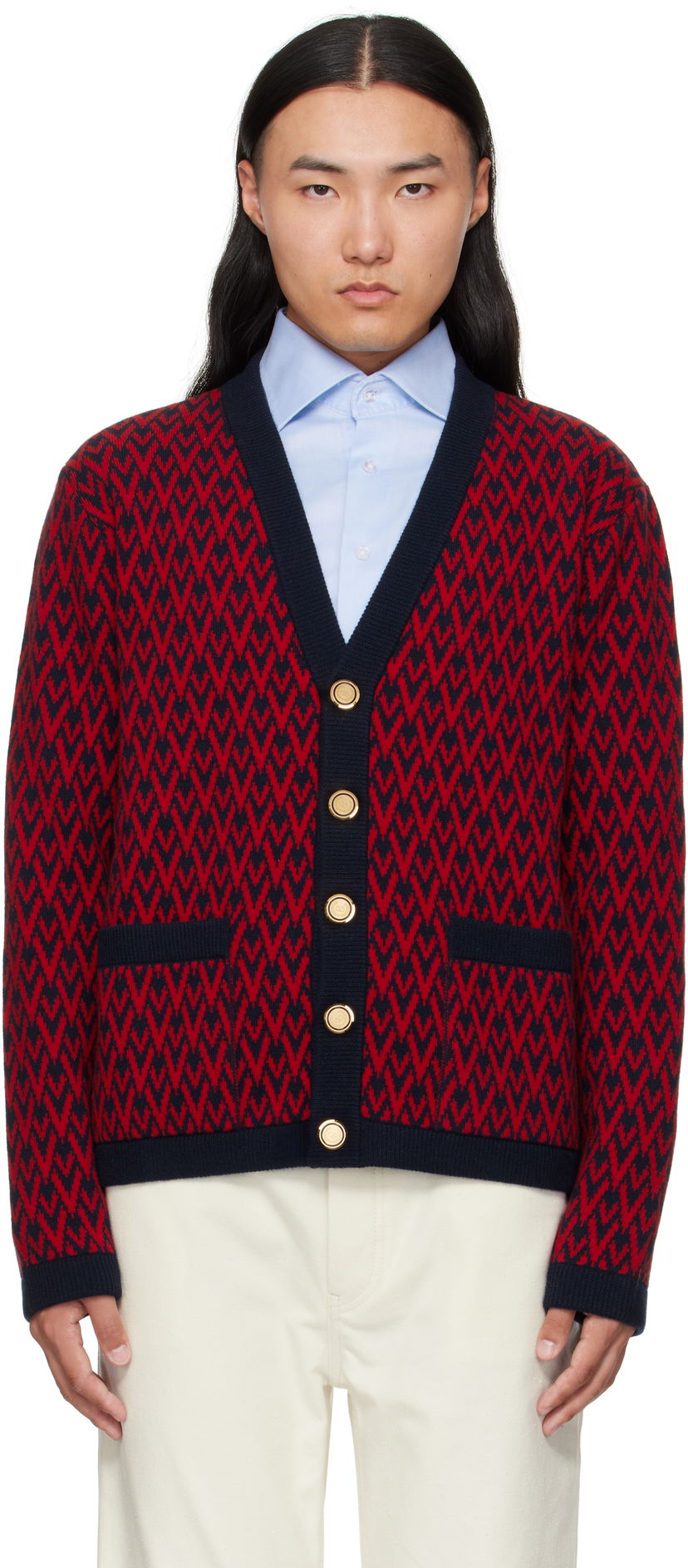 Sveter Valentino Valentino 'Toute La V' Wool Cardigan Červená | 7V3KA04IAR1
