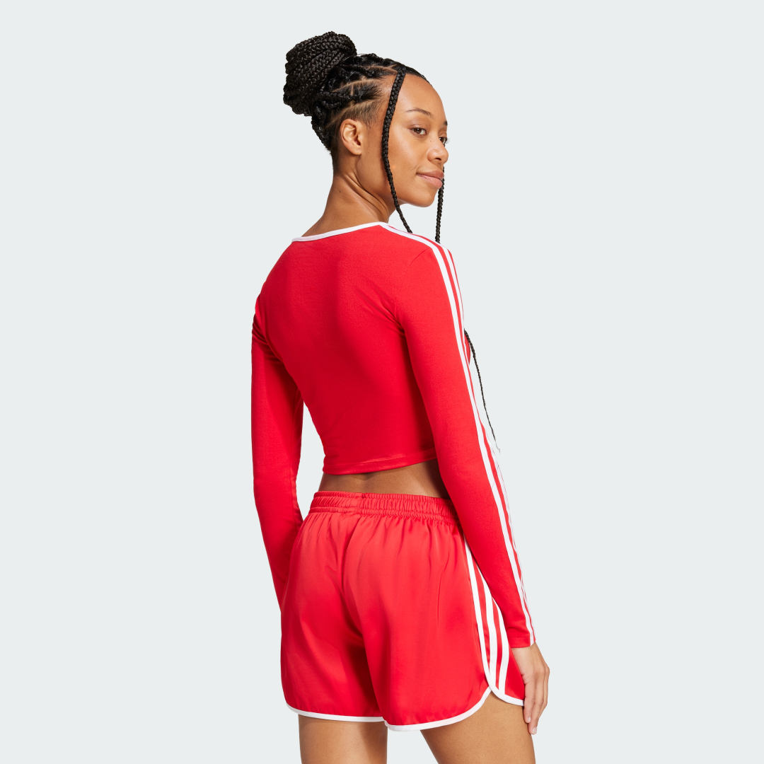 Crop Top adidas Performance Adicolor 3-Stripes Crop Long Sleeve Top Červená | JD4626, 1