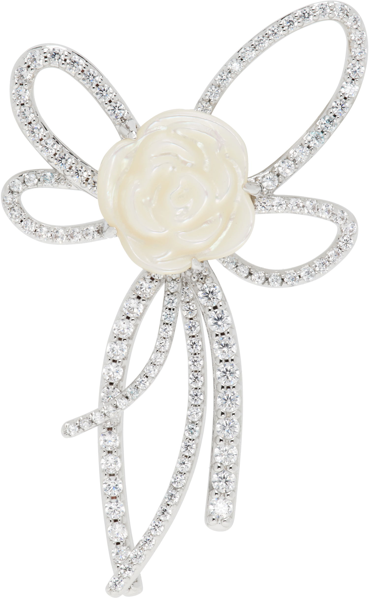 Spona SHUSHU/TONG YVMIN Edition Pearl and Diamond Bow Rose Single Earring Biela | 22314SLV00DR, 0