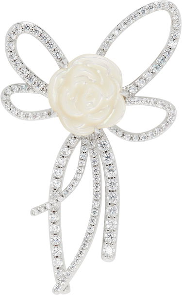 Spona SHUSHU/TONG YVMIN Edition Pearl and Diamond Bow Rose Single Earring Biela | 22314SLV00DR, 0