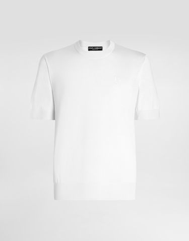 Sveter Dolce & Gabbana Dolce & Gabbana Silk Round-Neck Sweater with DG Embroidery Biela | GXX03ZJBSK3W0001, 0