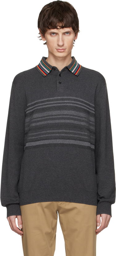 Polo tričko Paul Smith Paul Smith Organic Cotton Long-Sleeve Striped Collar Polo Shirt Šedá | M1R-533Z-T02764-78, 0