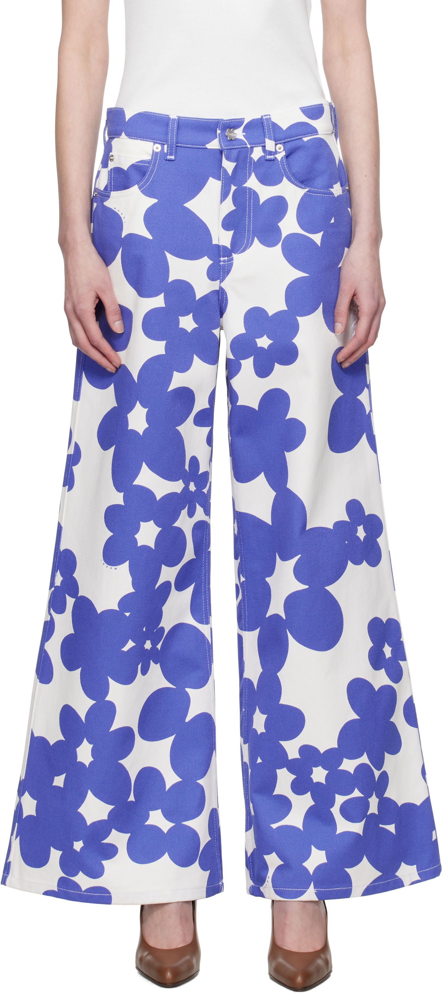 Nohavice Marni Marni Floral Print Wide-Leg Trousers Biela | PAMA0514S0 UTC462, 0
