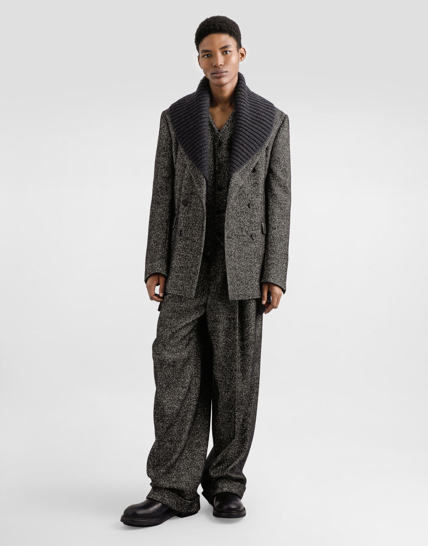 Nohavice Dolce & Gabbana Dolce & Gabbana Chevron Wool Trousers Šedá | GP168TFCBAJS8030, 1