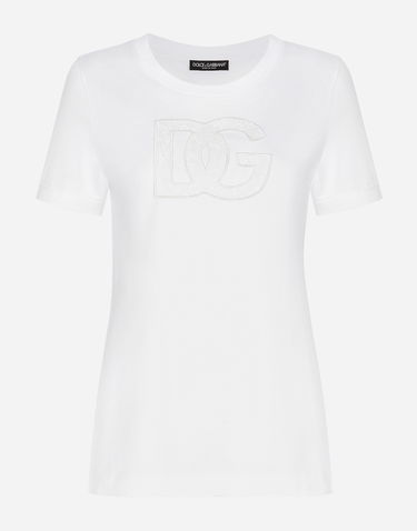Tričko Dolce & Gabbana Jersey T-shirt With Dg Logo Patch Biela | F8M68ZGDB9OW0800, 0