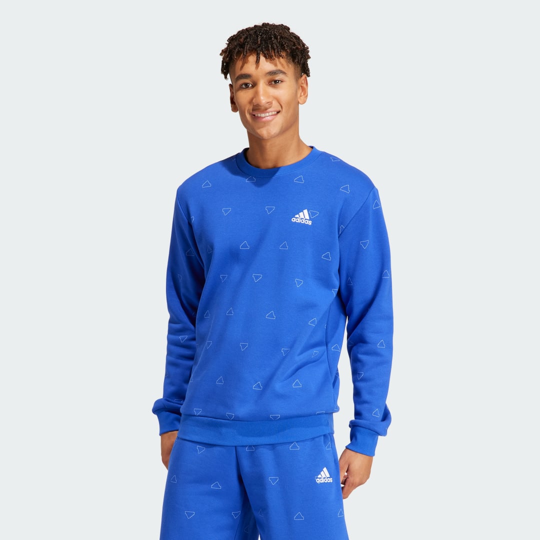 Mikina adidas Performance Essentials Monogram Crew Sweatshirt Modrá | IU0287, 0