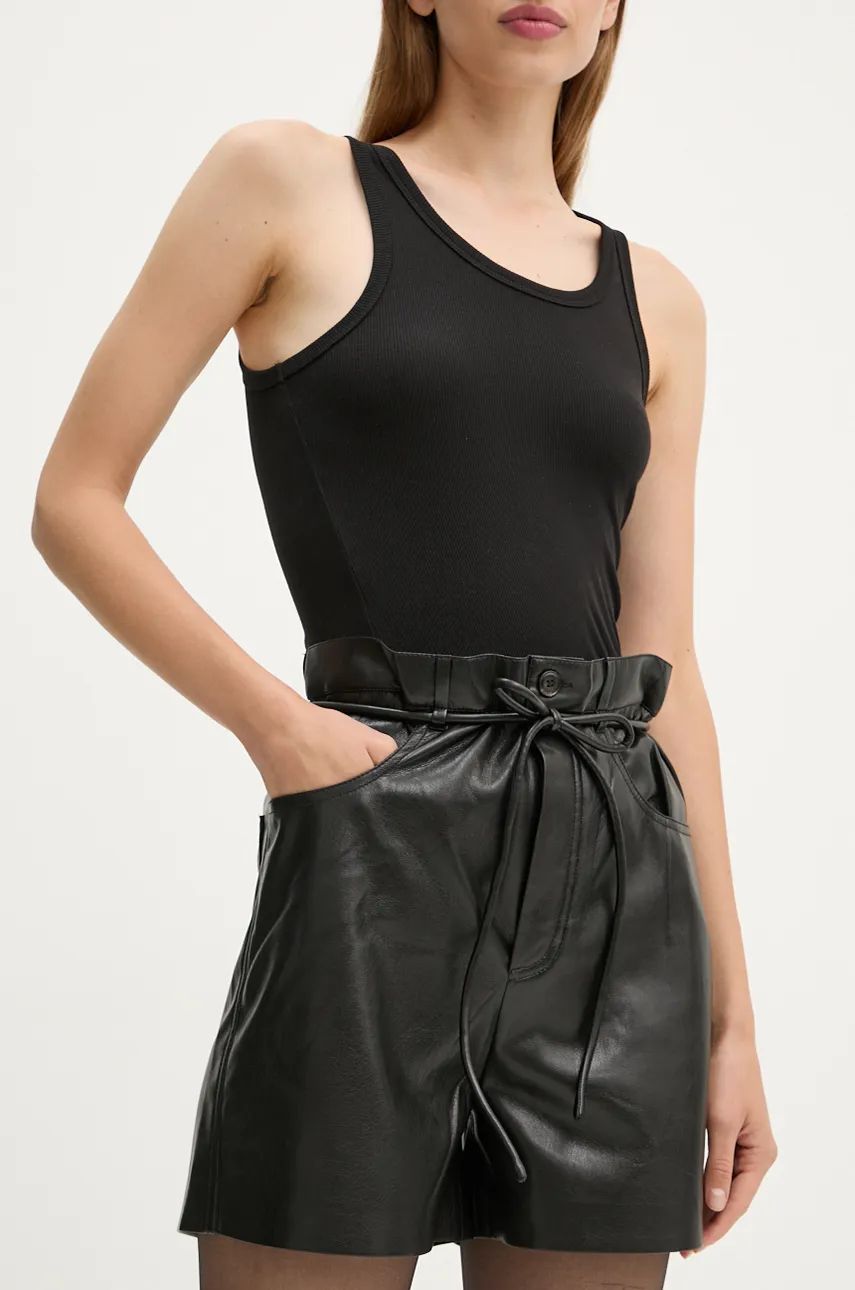 Tielko Nanushka High Waist Paperbag Leather Shorts Čierna | NW24PFOW10551, 0