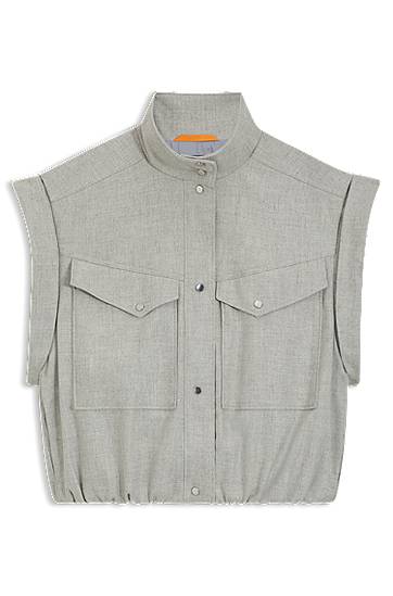 Vesta BOSS Sleeveless stretch flannel vest with stand collar and flap pockets Šedá | 50547683