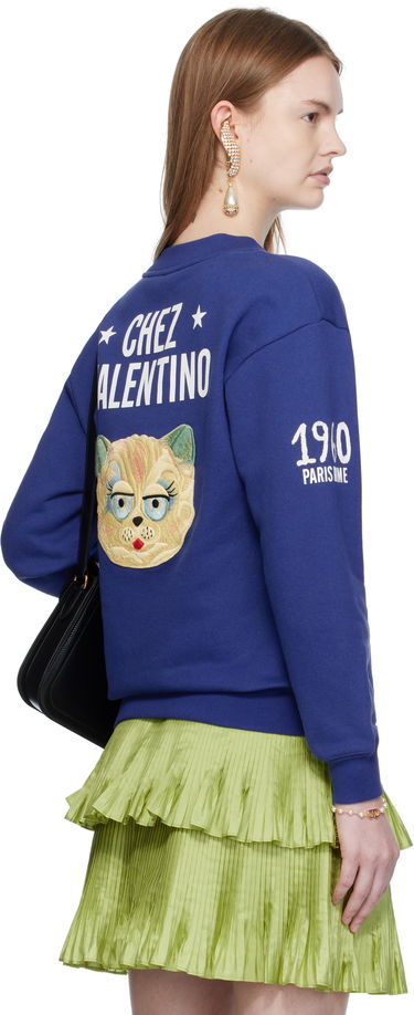 Mikina Valentino Valentino Embroidered Cotton V-Neck Sweatshirt Modrá | 7B3MF24V9KY, 2