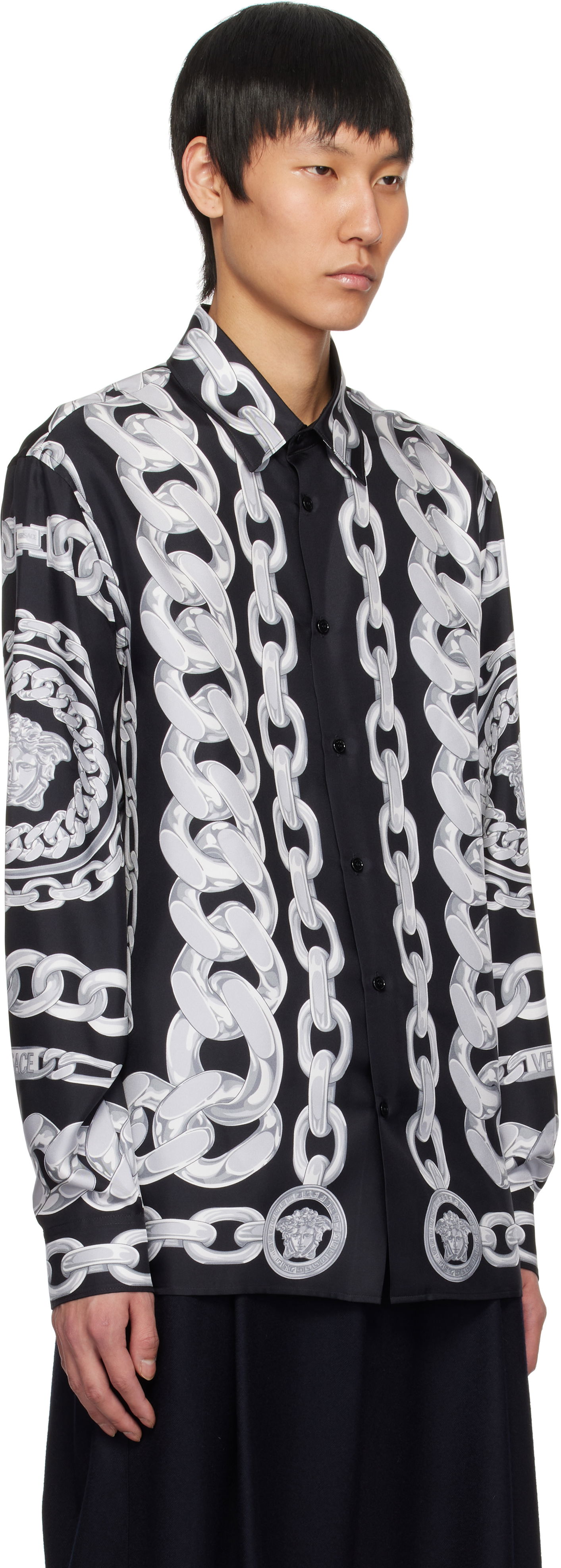 Košeľa Versace Versace Medusa Chains Silk Shirt Čierna | 1019438_1A13397, 1