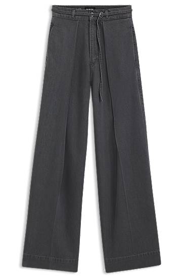 Džínsy BOSS Wide-leg belted jeans with front pleats Šedá | 50546860