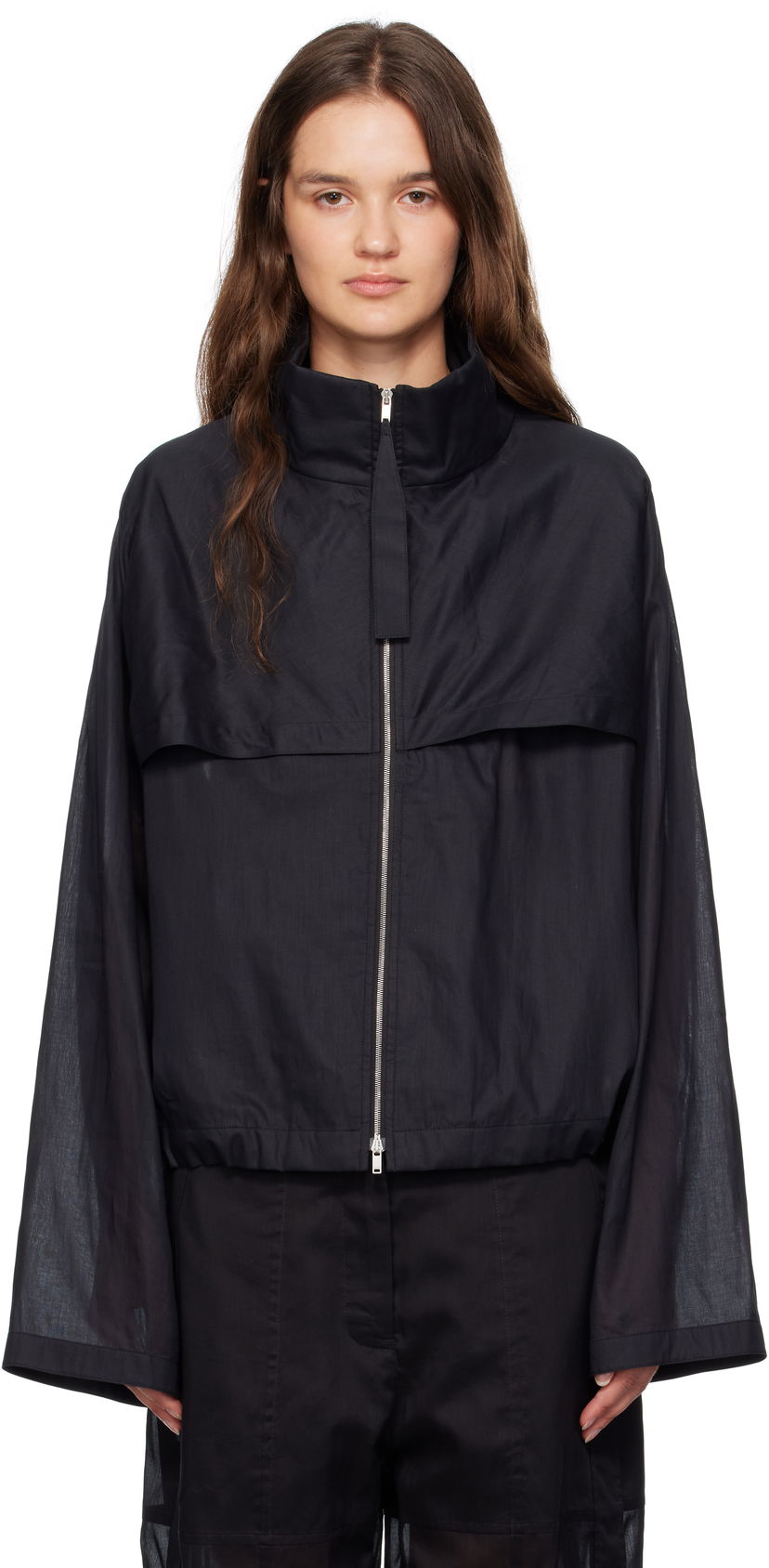 Bunda Jil Sander Jil Sander Cotton Muslin Zip Up Jacket Čierna | J01SW0009_J45014