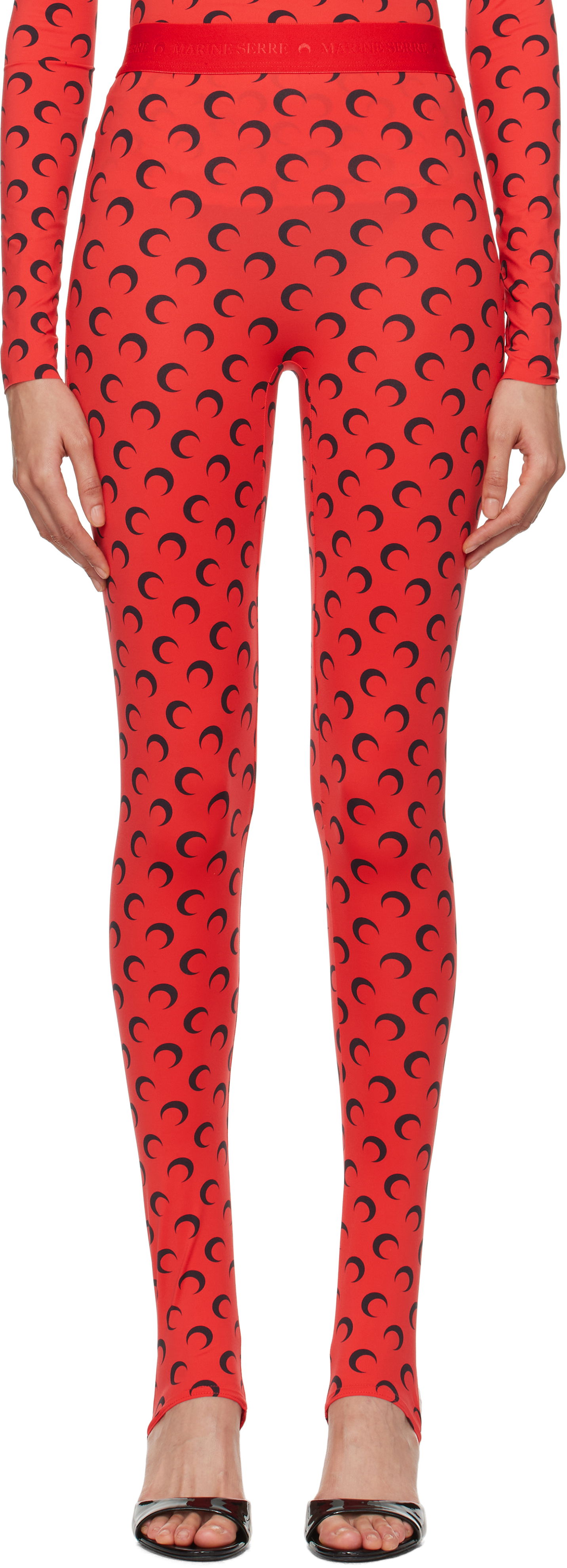 Legíny Marine Serre Stirrup Leggings with Moon Print Červená | WPA111A CJER0001, 0