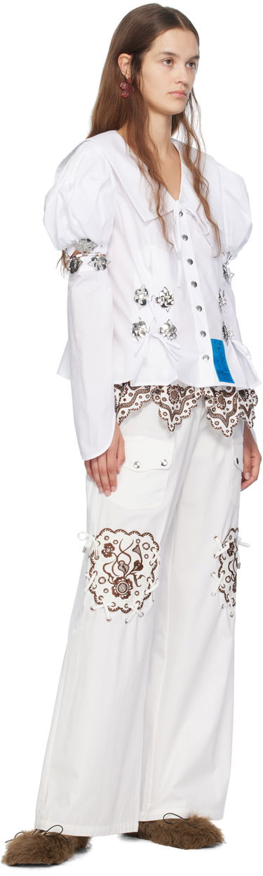 Cargo nohavice Chopova Lowena Chopova Lowena Lansky Embroidered Wide-Leg Trousers Biela | 4073, 3