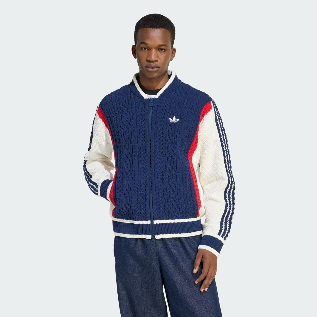Bomber bunda adidas Performance Retro Remix Knit Bomber Jacket Modrá | KS5438, 0