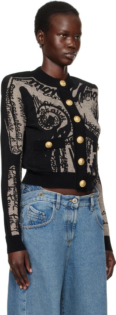 Sveter Balmain Balmain Jacquard Knit Cardigan with Body Motif Čierna | EF1KL133KH93, 1