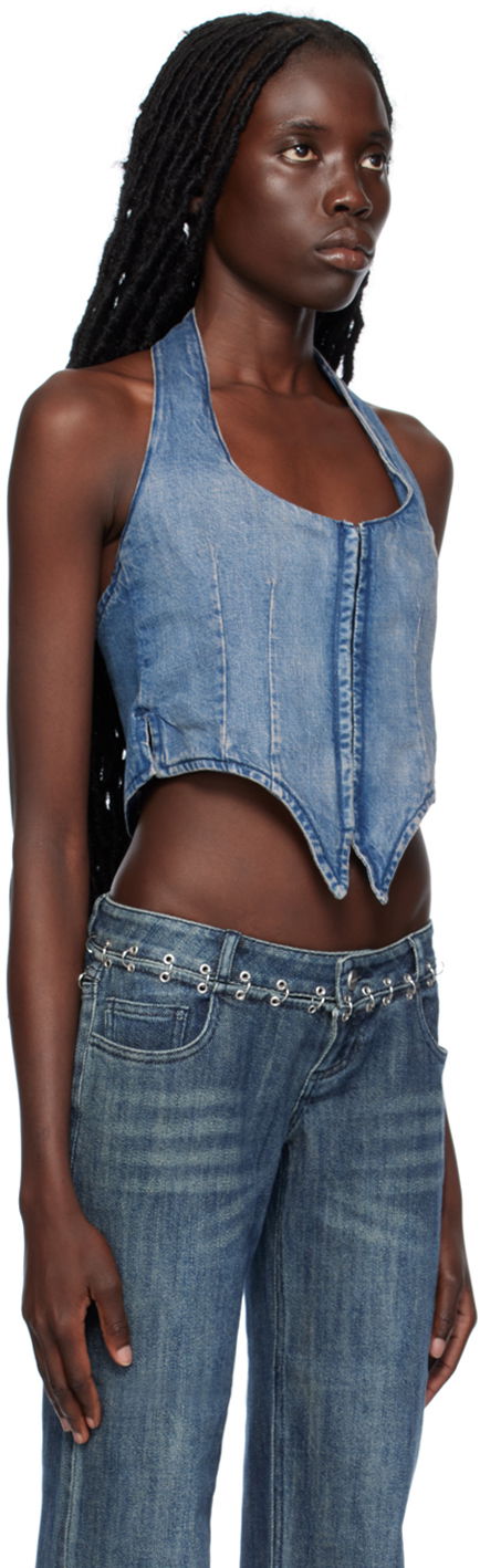 Tielko Miaou Miaou Dani Denim Halter Corset Top Modrá | 7077SD4ECH, 1