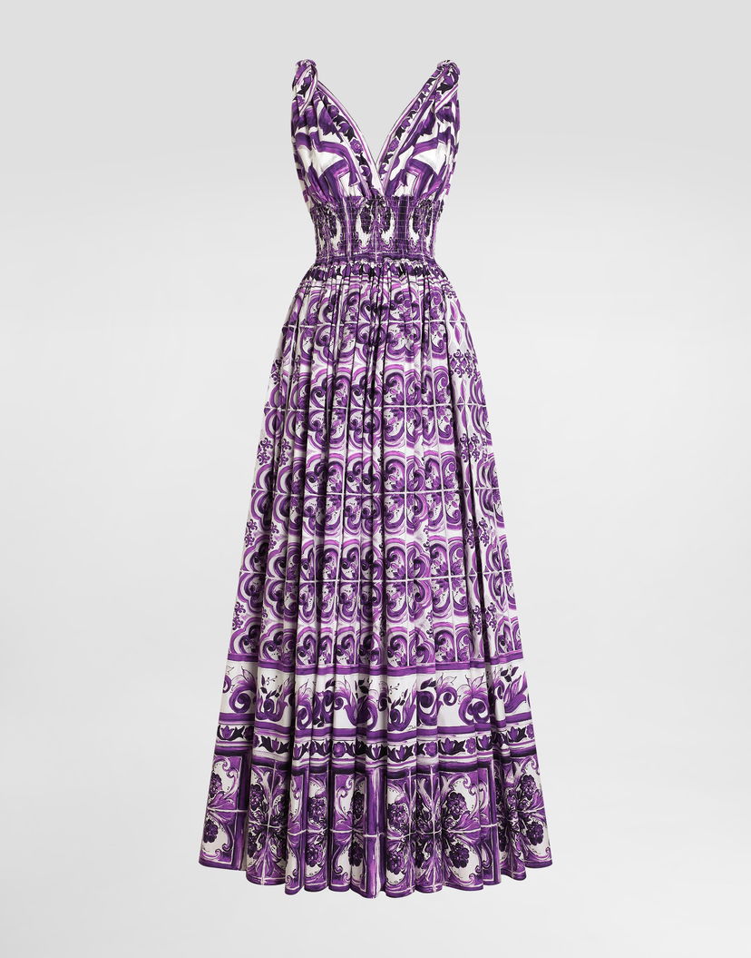 Šaty Dolce & Gabbana Dolce & Gabbana Majolica-Print Poplin Maxi Dress Fialová | F6TYSTHH5ENIP3TN