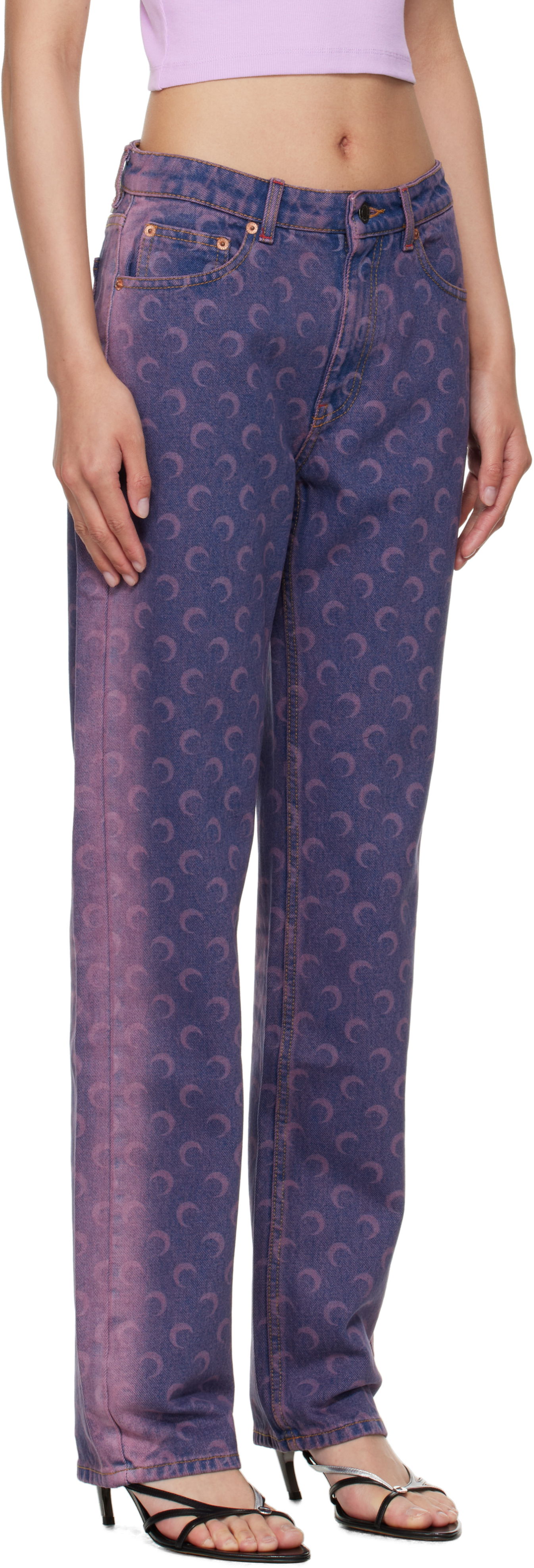 Džínsy Marine Serre Marine Serre Moon Laser Denim Loose Jeans Fialová | WPA128A CDEN0004, 1