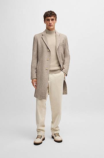 Sveter BOSS Mock-Neck Cotton-Blend Sweater Béžová | 50526833, 1