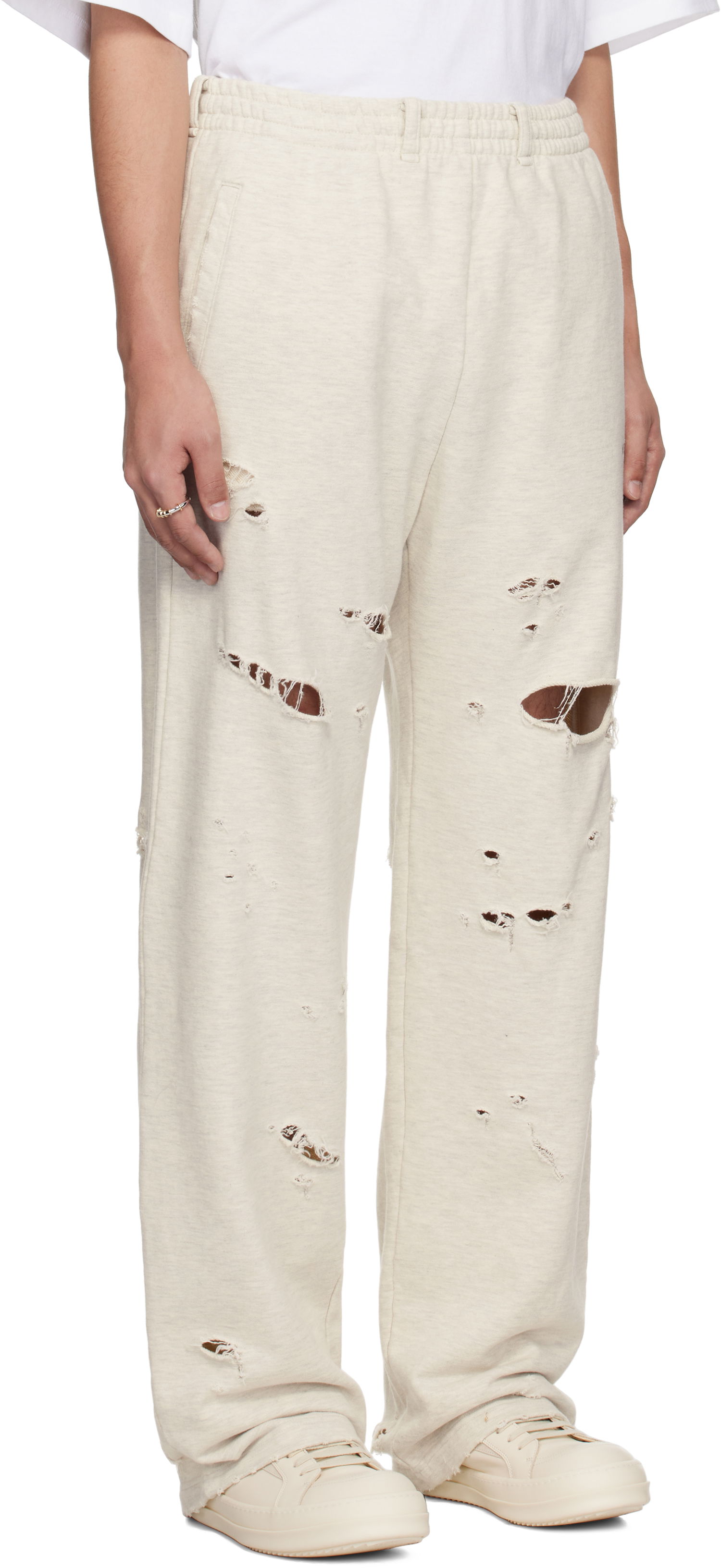 Tepláky We11done We11done Destroyed Jersey Jogger Sweatpants Béžová | WD-TA0-25-726-U-MG, 1