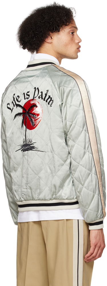 Bomber bunda Palm Angels Life Is Palm Souvenir Jacket Šedá | PMEA110F22FAB0020910, 3