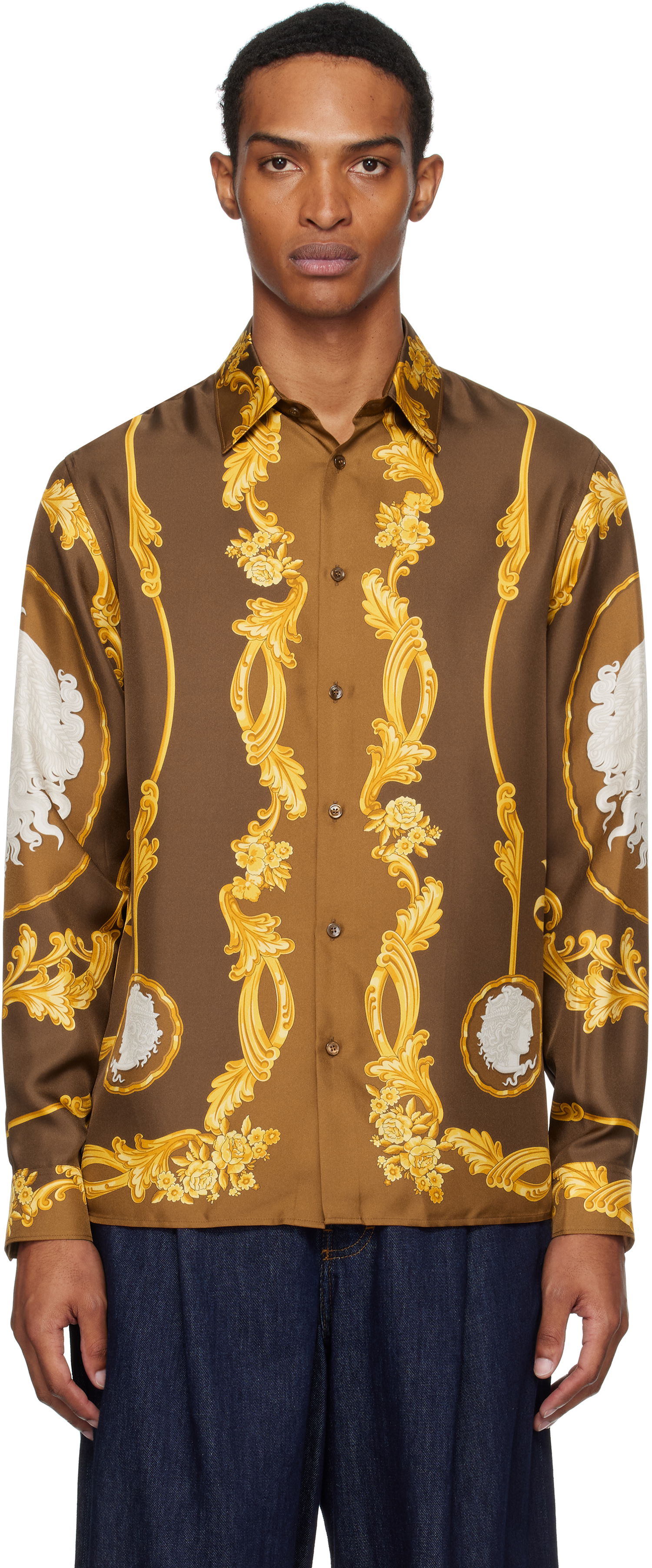 Košeľa Versace Versace Cameo Silk Shirt Hnedá | 1019438_1A14187, 0