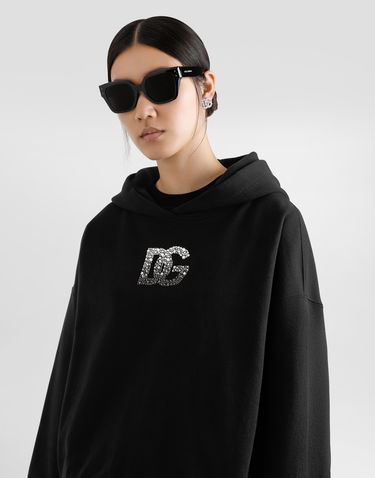 Mikina Dolce & Gabbana Dolce & Gabbana Jersey Hoodie with Rhinestone DG Logo Čierna | F9S48ZGDCXWN0000, 3