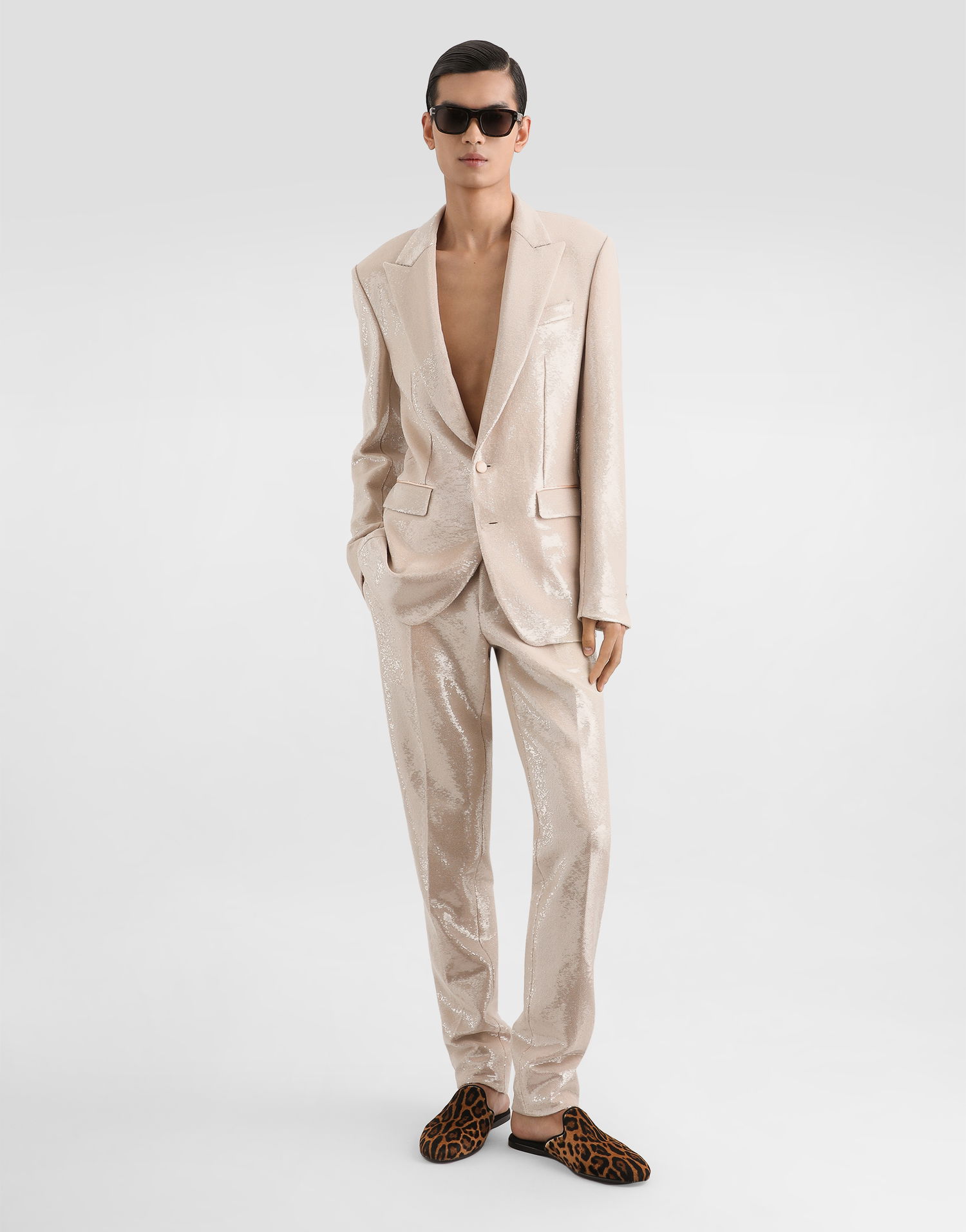 Nohavice Dolce & Gabbana Dolce & Gabbana Sequin Trousers Béžová | GY7BMTFLSIMM0121, 1