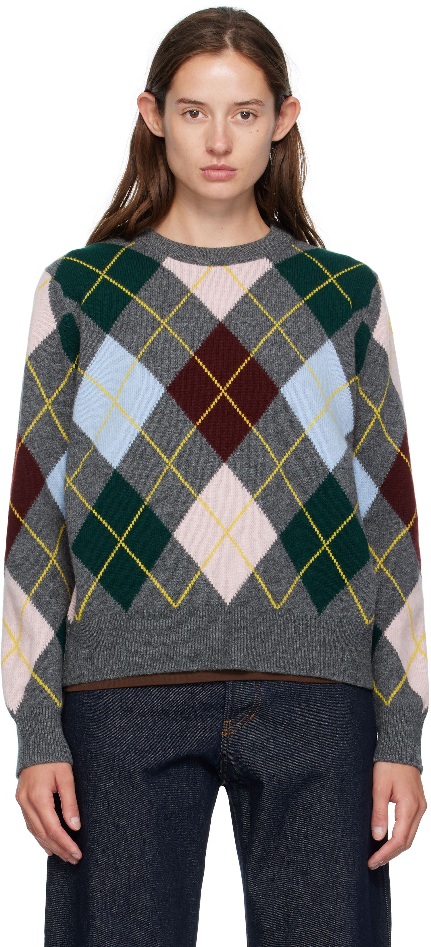 Sveter &Daughter &Daughter Ava Argyle Crewneck Sweater Šedá | WL24205, 0