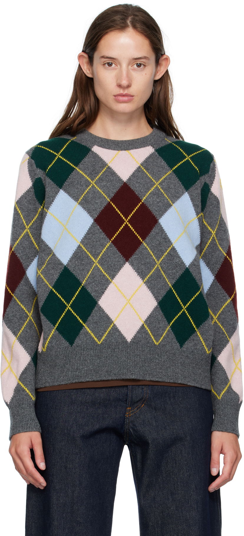 Sveter &Daughter &Daughter Ava Argyle Crewneck Sweater Šedá | WL24205