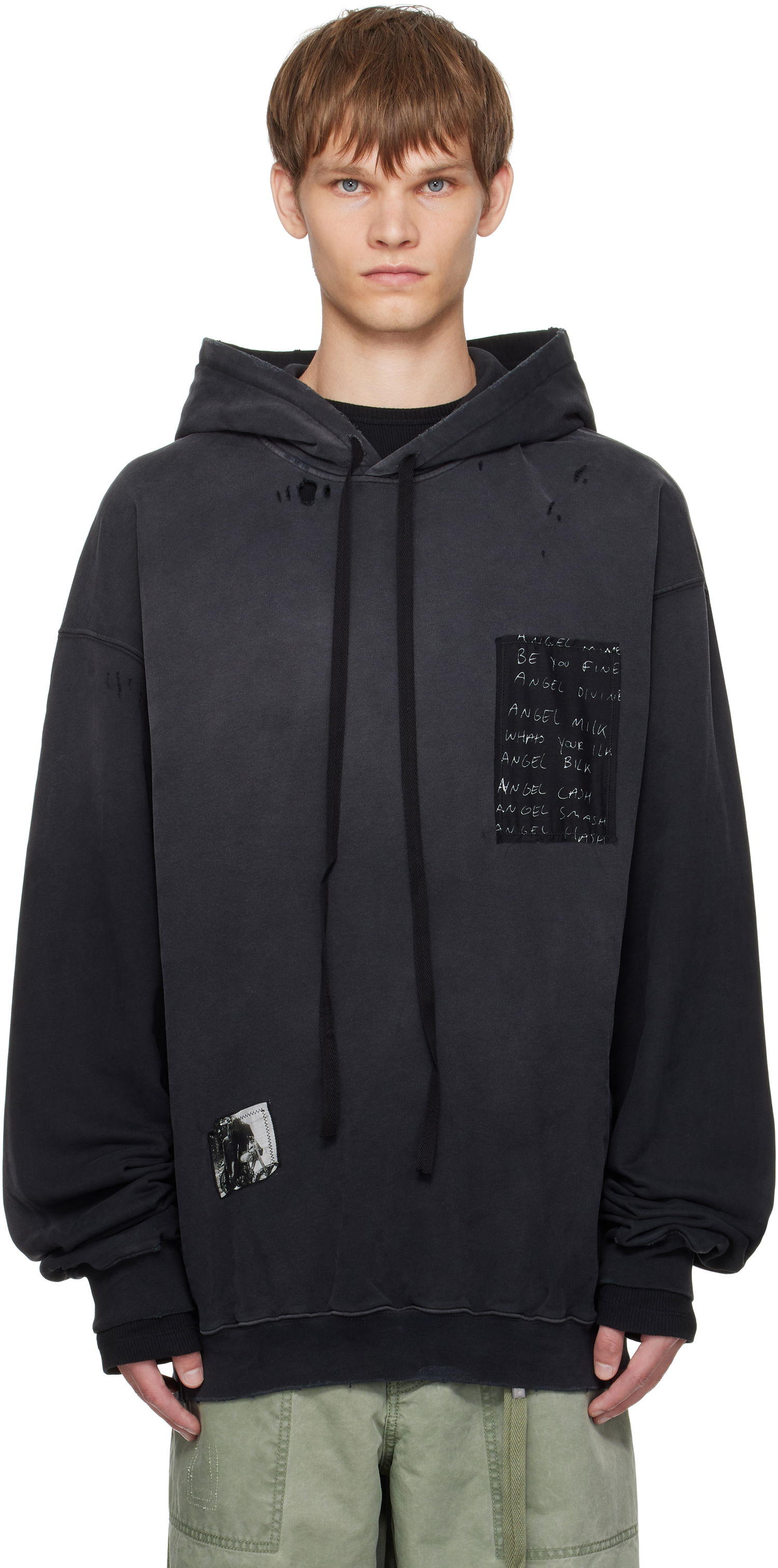 Mikina Ann Demeulemeester Ann Demeulemeester Ollie High-Comfort Hoodie with Printed Patches Čierna | B0013214-FA639-098, 0