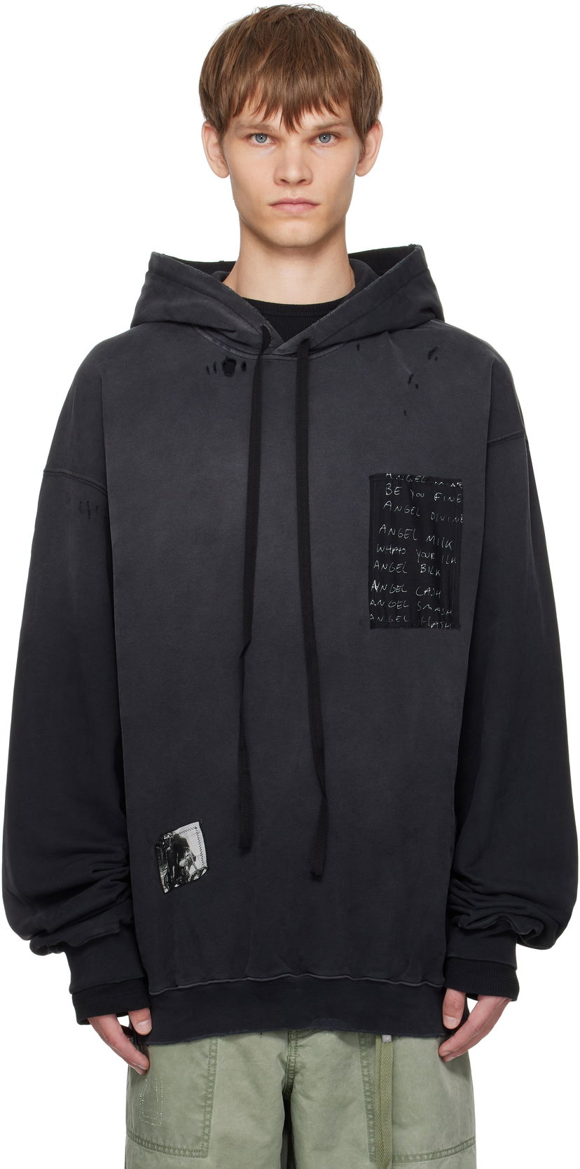 Mikina Ann Demeulemeester Ann Demeulemeester Ollie High-Comfort Hoodie with Printed Patches Čierna | B0013214-FA639-098