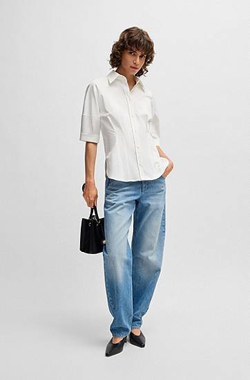Košeľa BOSS Stretch Cotton Tailored Blouse Biela | 50539901, 1