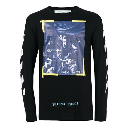 Tričko Off-White Long Sleeve T-Shirt Chest Painting Print Čierna | OMAB001F171850161001, 0
