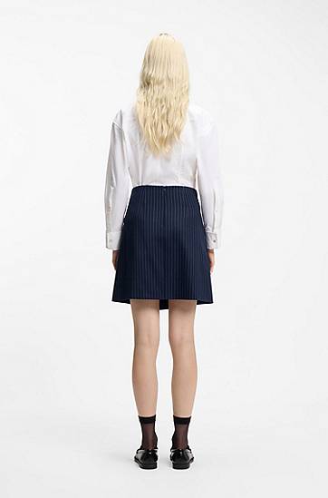 Sukňa BOSS Pinstripe Belted Asymmetric Mini Skirt Navy | 50554460, 1