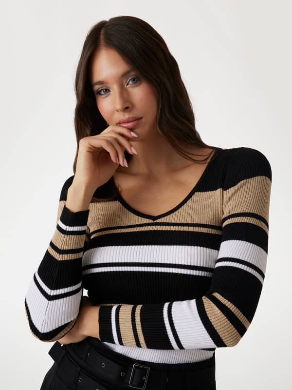 Sveter GUESS Guess Striped V-Neck Fitted Sweater Rôznofarebný | W5RR22Z2Y72, 0