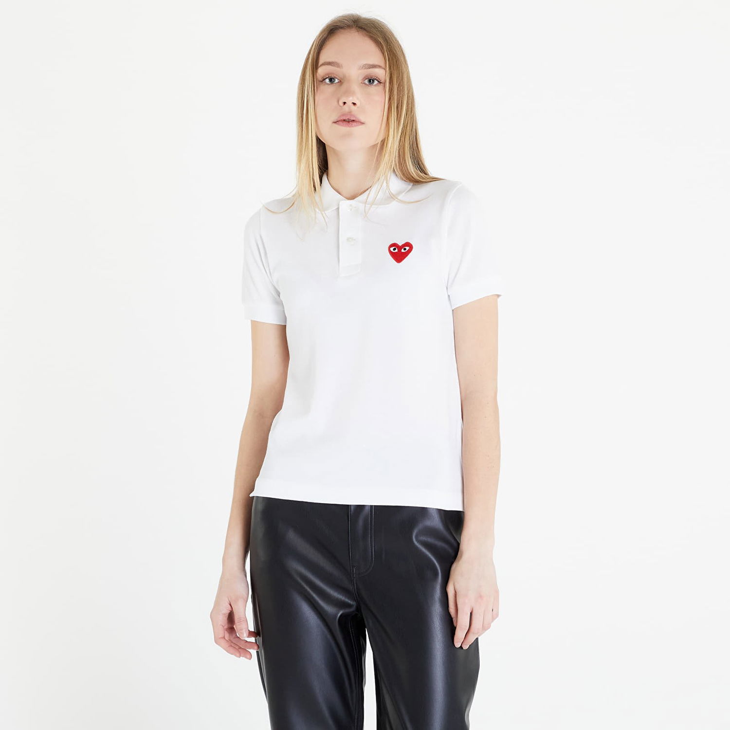 Tričko Comme des Garçons PLAY Heart Logo Polo Short Sleeve Tee Biela | AZT005 white, 0