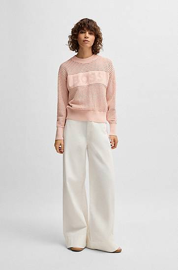 Sveter BOSS BOSS Open-Knit Logo Sweater Ružová | 50510202, 1