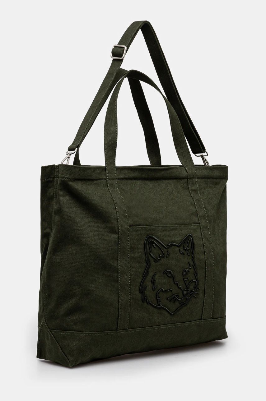 Tote bag MAISON KITSUNÉ Fox Head XL Tote Bag Green Zelené | LW05105WW0107, 1