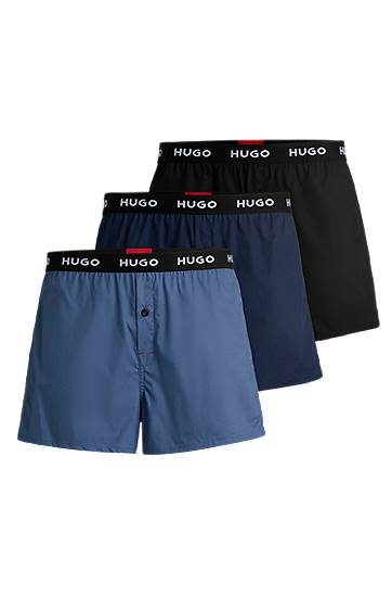 Boxerky BOSS HUGO Three-Pack of Cotton Boxer Shorts with Logo Waistbands Navy | 50532565, 0