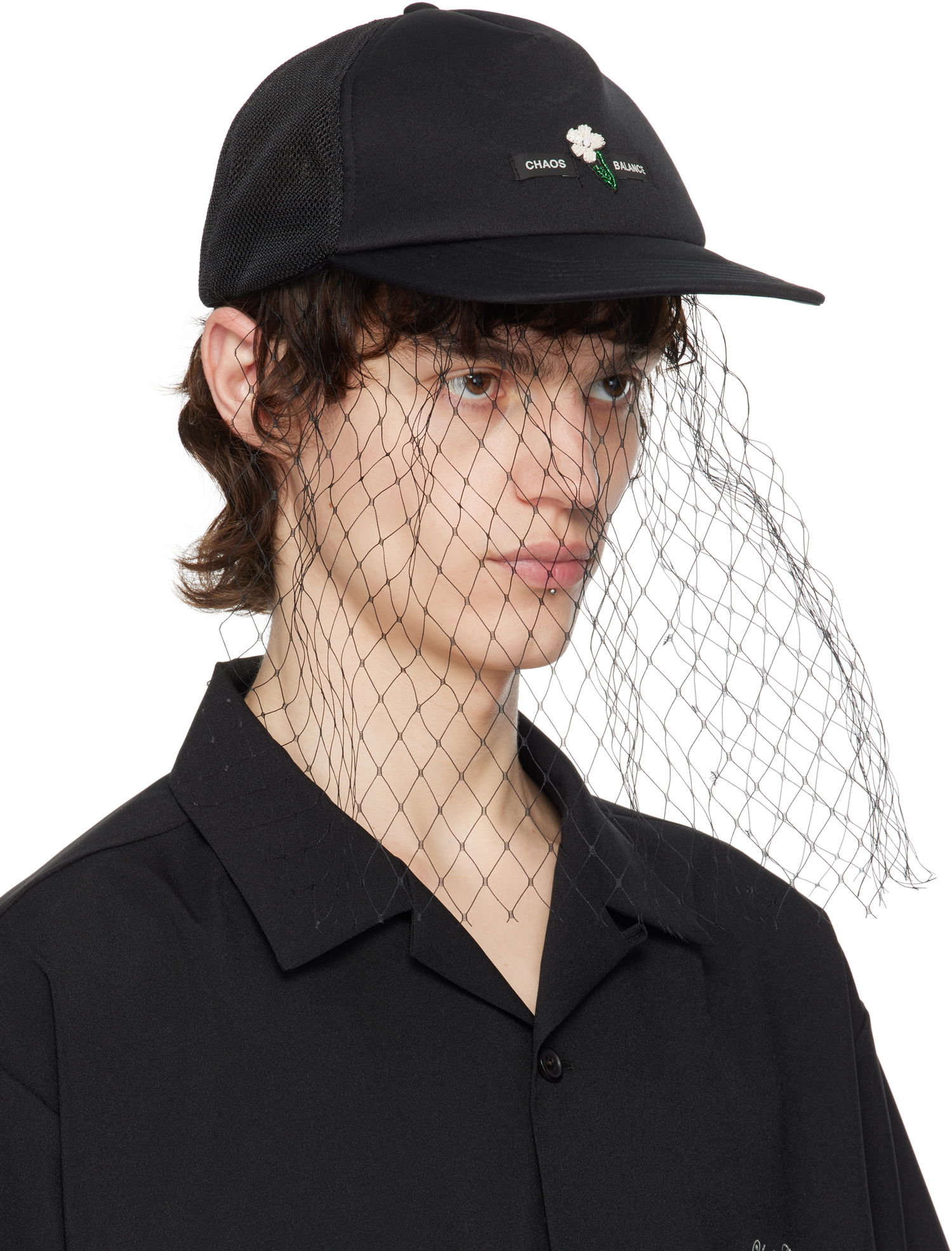 Šiltovka UNDERCOVER UNDERCOVER Beaded Appliqué Baseball Cap with Veil Čierna | UC1E4H04, 1